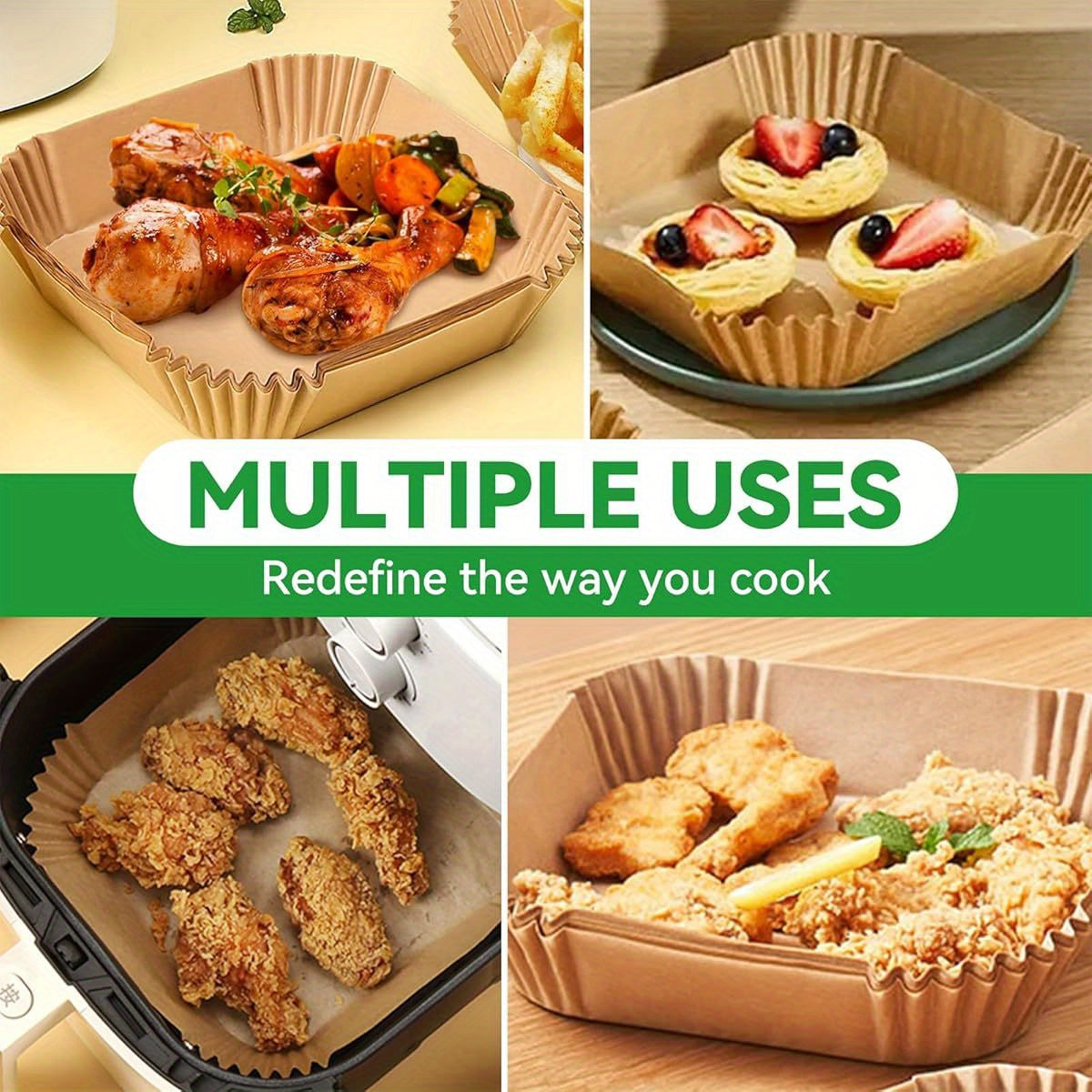 125pcs Air Fryer Non-Stick Parchment Paper Liners - Heavy-Duty 1.5X Thickened, Heat-Resistant Up to 428°F, BPA-Free & Greaseproof, Compatible with 5-8QT Air Fryers, Ovens, Microwaves, Pans - 8-Inch Round/Rectangular Disposable Baking Sheets for Frying,