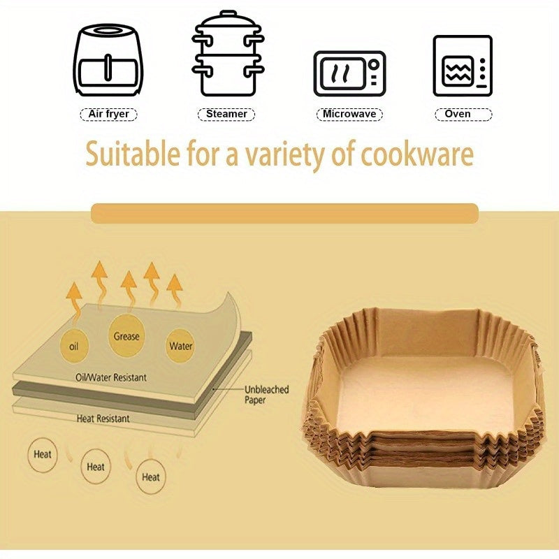 125pcs Air Fryer Liners Nonstick, Oilproof, Waterproof, Food Grade Parchment Paper - Pre-Cut 8x8 Inch Square Sheets, Non-Stick Surface for Easy Cleanup, Compatible with Air Fryer, Oven, Microwave, Deep Fryer - Ideal for Home, Restaurants, Parties,