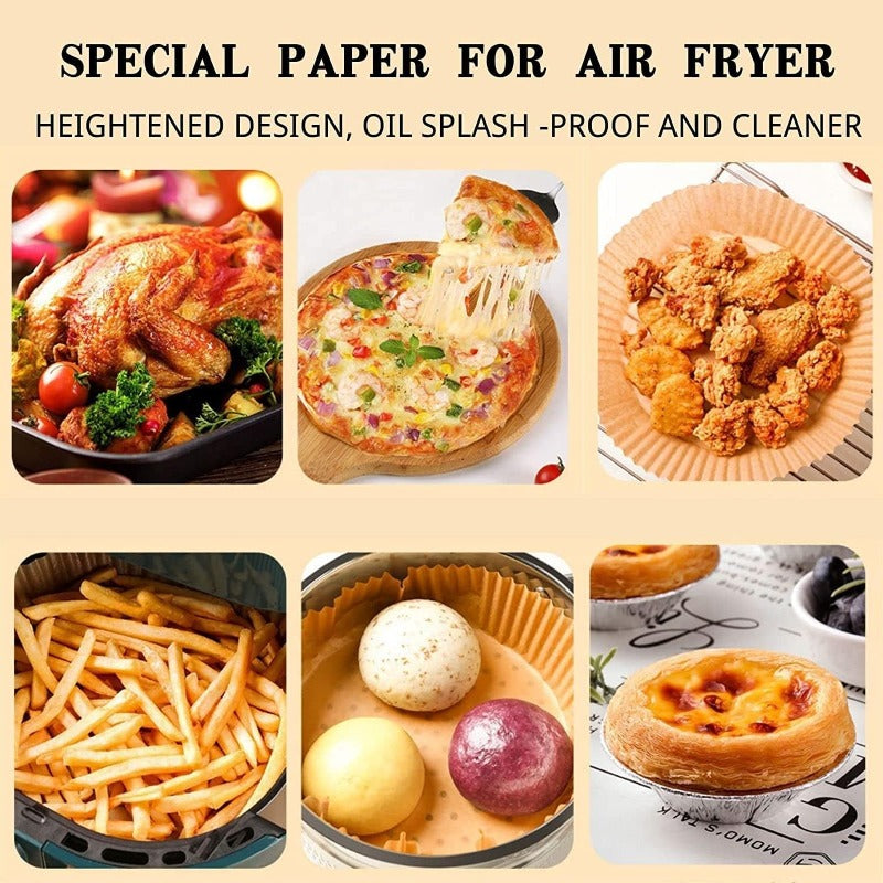 100pcs Air Fryer Parchment Paper Liners - Nonstick Disposable 6.3 Inch Round Pre-Cut Ruffled Edges, Food Grade Waterproof & Oilproof, Heat-Resistant up to 428°F for Oven, Microwave, Baking, BBQ, Air Fryer - Safe for Sensitive Stomachs, Easy Cleanup (Bulk