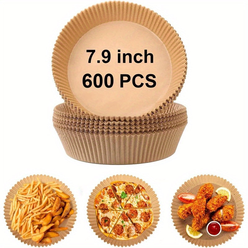 600pcs 7.9 Inch Round Air Fryer Baking Paper Liners - Non-Stick Parchment Sheets, Heat-Resistant up to 428°F, Oil-Proof & Safe for Air Fryer, Oven, Microwave, Steamer, Cooker - Compatible with 5-8QT Basket, Disposable & Easy Cleanup (Natural Wood Pulp) -