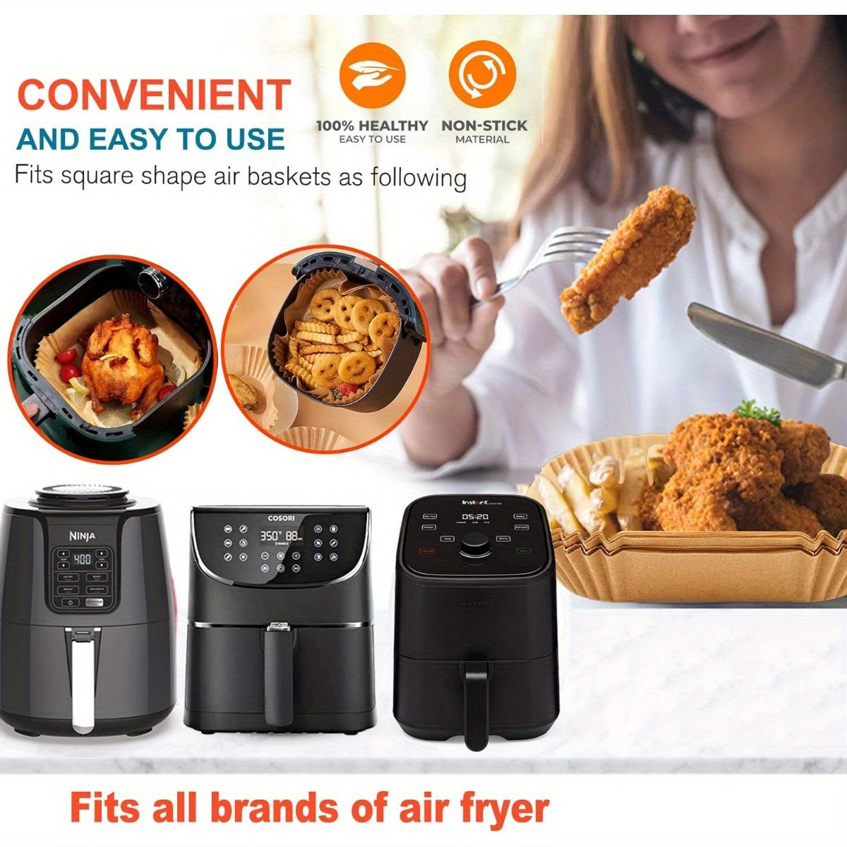100pcs disposable paper liners for air fryers, large paper liners for square air fryers, and non stick parchment paper for frying, baking, cooking, baking, and microwave ovens, Air Fryer Liners Non Stick, Special Paper for Airfryer, Air Fryer Butter