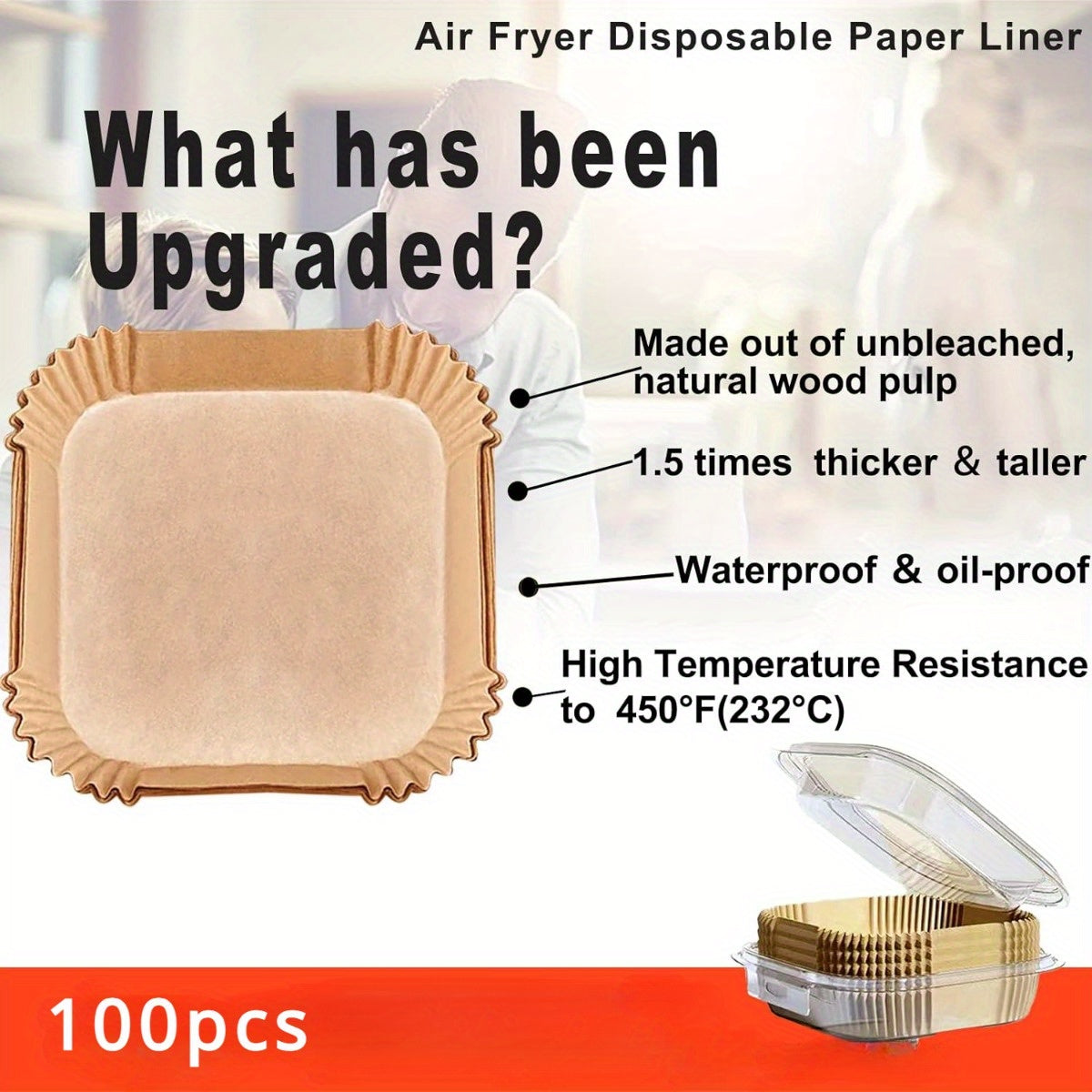 100pcs disposable paper liners for air fryers, large paper liners for square air fryers, and non stick parchment paper for frying, baking, cooking, baking, and microwave ovens, Air Fryer Liners Non Stick, Special Paper for Airfryer, Air Fryer Butter
