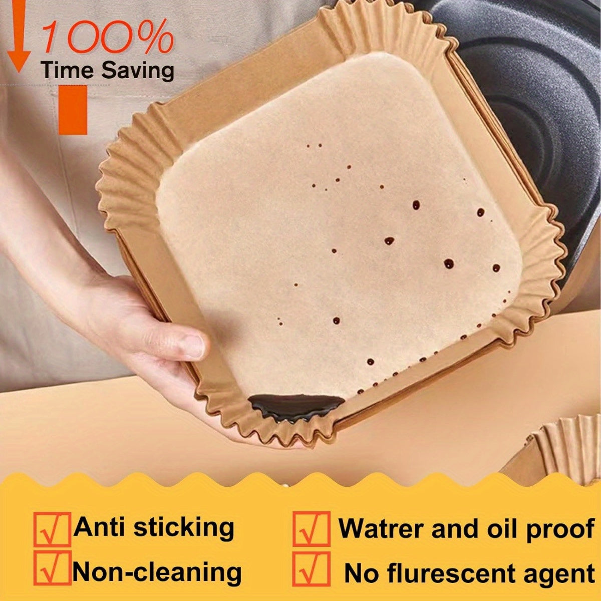 100pcs disposable paper liners for air fryers, large paper liners for square air fryers, and non stick parchment paper for frying, baking, cooking, baking, and microwave ovens, Air Fryer Liners Non Stick, Special Paper for Airfryer, Air Fryer Butter