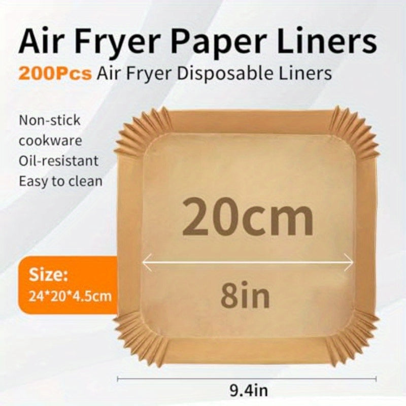 Air Fryer Paper Liners 200pcs Parchment Paper 8 Inch Sheets Square Air Fryer Disposable Liner for 58QT Air fryer Baking Roasting Microwave NonStick and Oil Proof for Easy Cleanup-Stick, Oil Proof, Compatible with 5-8QT Air Fryers, Oven, Microwave, toaster
