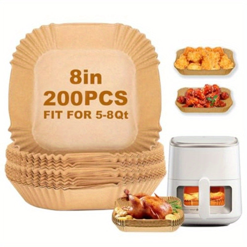 Air Fryer Paper Liners 200pcs Parchment Paper 8 Inch Sheets Square Air Fryer Disposable Liner for 58QT Air fryer Baking Roasting Microwave NonStick and Oil Proof for Easy Cleanup-Stick, Oil Proof, Compatible with 5-8QT Air Fryers, Oven, Microwave, toaster