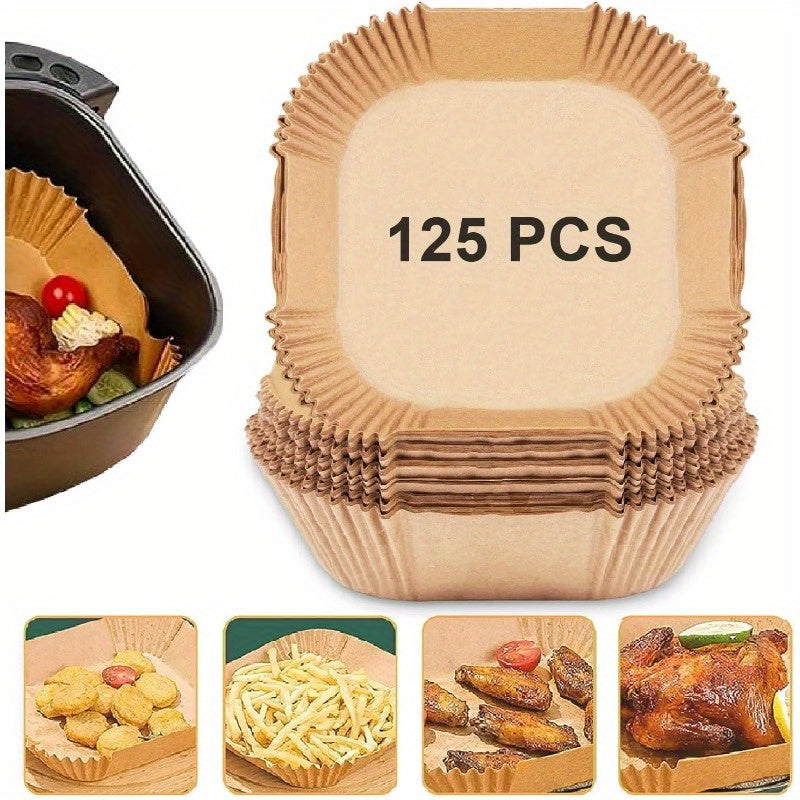125pcs Air Fryer Liners Nonstick, Oilproof, Waterproof, Food Grade Parchment Paper - Pre-Cut 8x8 Inch Square Sheets, Non-Stick Surface for Easy Cleanup, Compatible with Air Fryer, Oven, Microwave, Deep Fryer - Ideal for Home, Restaurants, Parties,