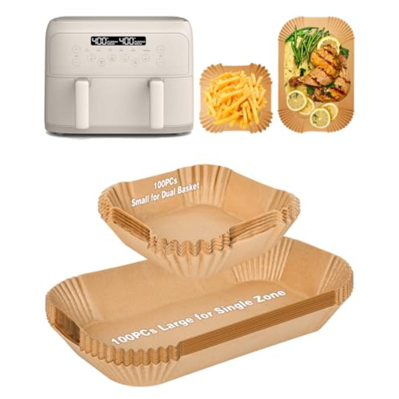 200pcs Air Fryer Paper Liners for Bella 4 QT TriZone Airfryer100pcs Large for Single Zone 100pcs Small for Dual Basket Nonstick Disposable Parchment Paper Baking Inserts Accessories Free of Bleach