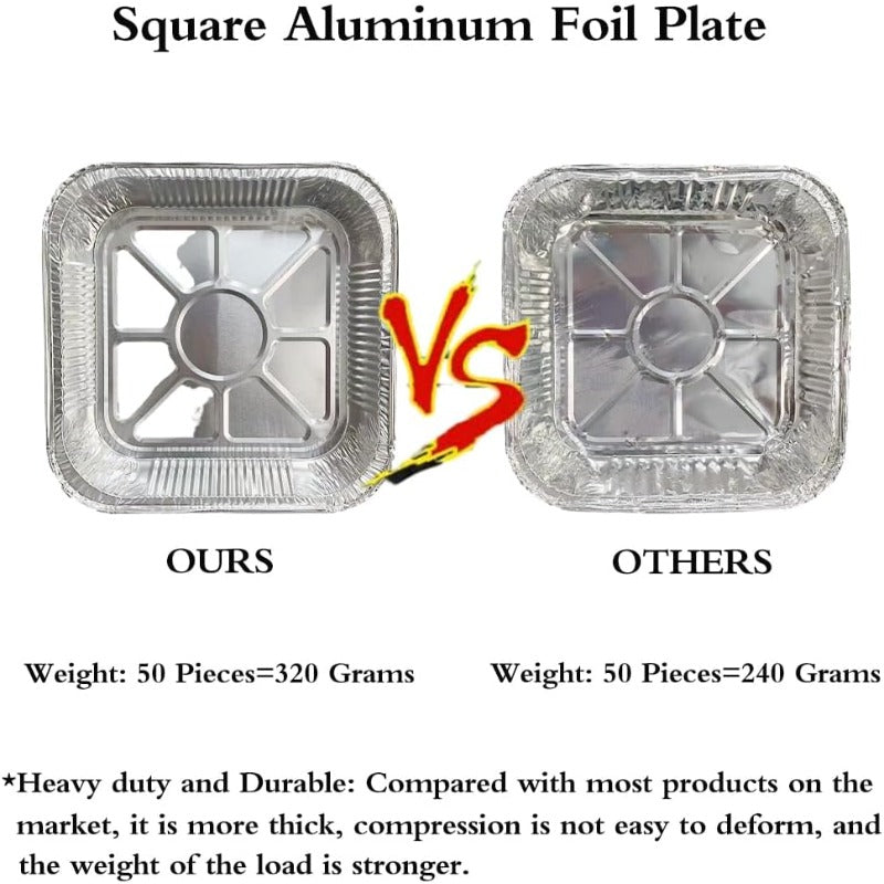 50pcs Heavy-Duty Non-Stick Disposable Aluminum Foil Air Fryer Liners - 7x7 Inch Square Pans with Rounded Corners, 600°C Heat-Resistant, Greaseproof & High Quality for Instant Pot, Oven, Grill, Steamer Basket - Stackable, Induction-Safe (Compatible with