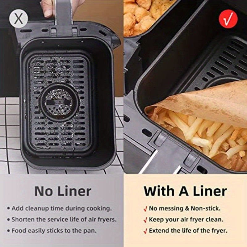 100pcs Ninja Dual Air Fryer Disposable Paper Liners - Non-Stick, Oil-Proof, Microwave & Oven Safe, 8.6x5.5 Inch Rectangular Parchment Paper for Baking, Roasting, Grilling - Compatible with Ninja Dual Air Fryer, Kitchen Essentials, Air Fryer Accessories,