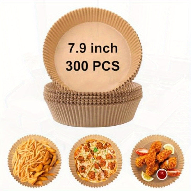 300pcs 7.9 Inch Round Air Fryer Baking Paper Liners - Non-Stick Parchment Sheets, Heat-Resistant up to 428°F, Compatible with 5-8QT Air Fryers, Microwaves, Ovens & Frying Pans | Individually Wrapped for Easy Storage | Safe for Pizza, Chicken Wings, Fried