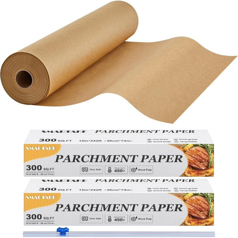 Parchment Paper Roll for Baking 2Pack of 15 in X 242 Ft 600 Sq. Ft Nonstick Baking Paper Sheets with Slide Cutter Heavy Duty Extra Long for Kitchen Baking Cooking Grilling Unbleached