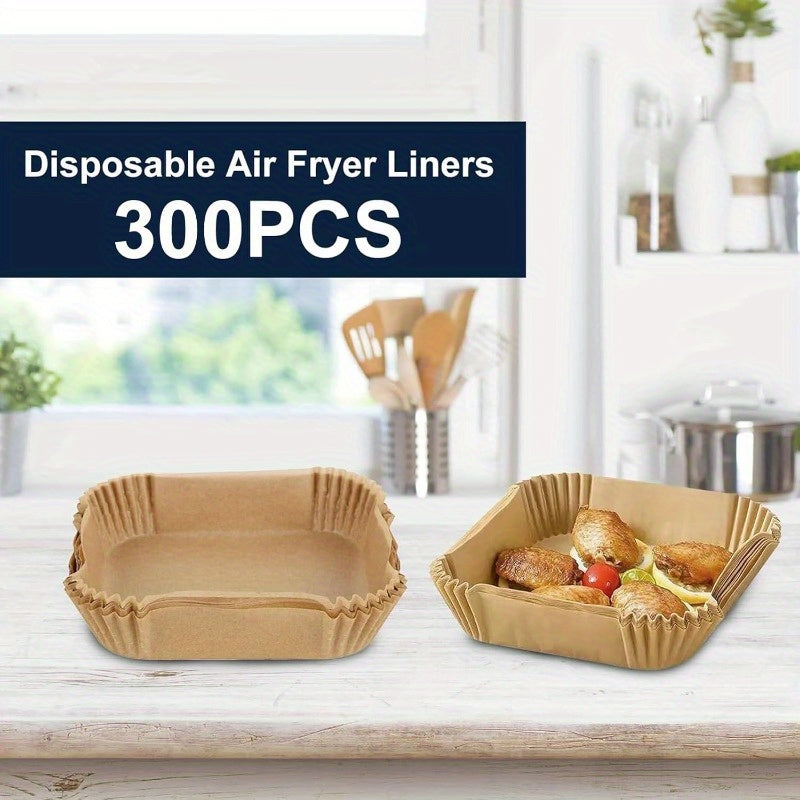 300pcs 7.9 Inch Square Air Fryer Baking Paper Liners - Non-Stick Parchment Sheets with Ruffled Edges, Silicone Coated & Unbleached, Individually Wrapped for Easy Storage, Compatible with 5-8QT Air Fryer, Oven, Microwave, Frying Pan (Disposable, Food