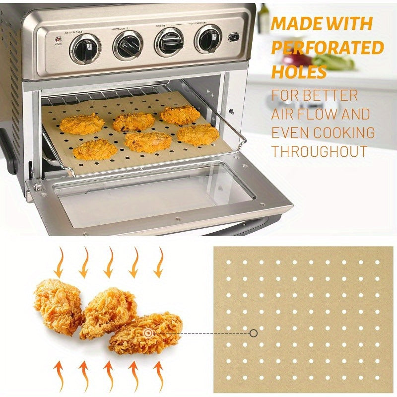 100pcs Unbleached Air Fryer Parchment Paper Liners - 11x9 Inch Perforated Rectangular Disposable Baking Sheets for Cuisinart, Ninja, Breville, Gowise, Black+Decker Toaster Ovens - Non-Stick, Easy Cleanup, Even Heat Distribution, Kitchen & Restaurant Use,