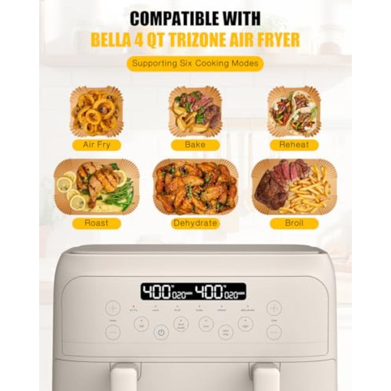 200pcs Air Fryer Paper Liners for Bella 4 QT TriZone Airfryer100pcs Large for Single Zone 100pcs Small for Dual Basket Nonstick Disposable Parchment Paper Baking Inserts Accessories Free of Bleach