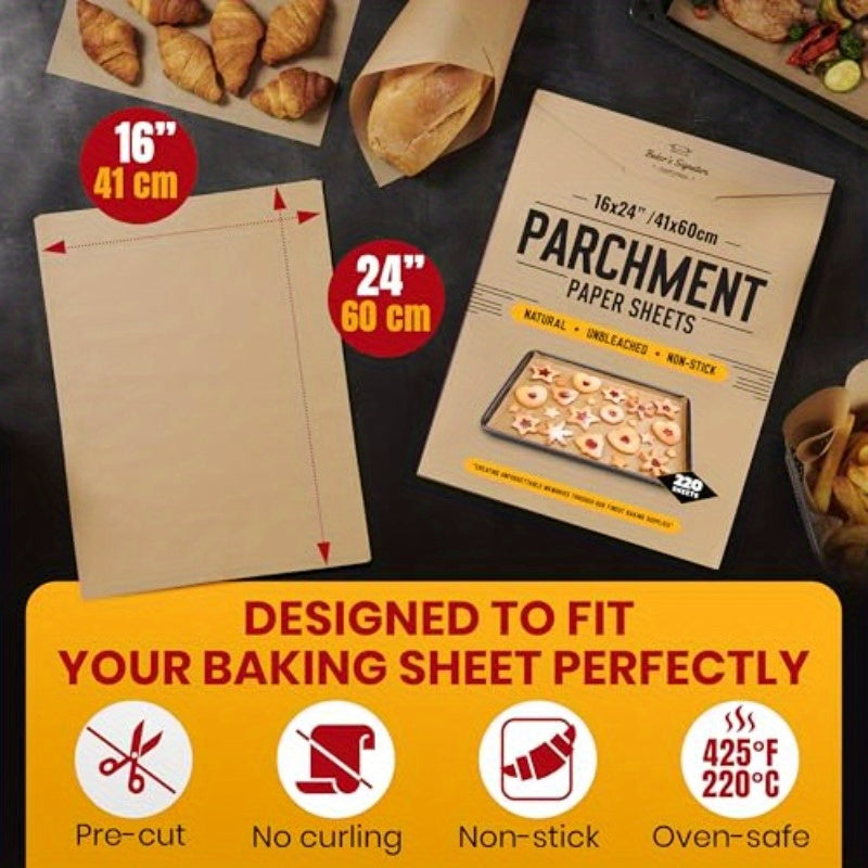 [220 Sheets] Full Sheet Pan 16 x 24 Inch Parchment Paper Baking Sheets by Bakers Signature Precut Silicone Coated Unbleached Will Not Curl or Burn NonToxic Comes in Convenient Packaging