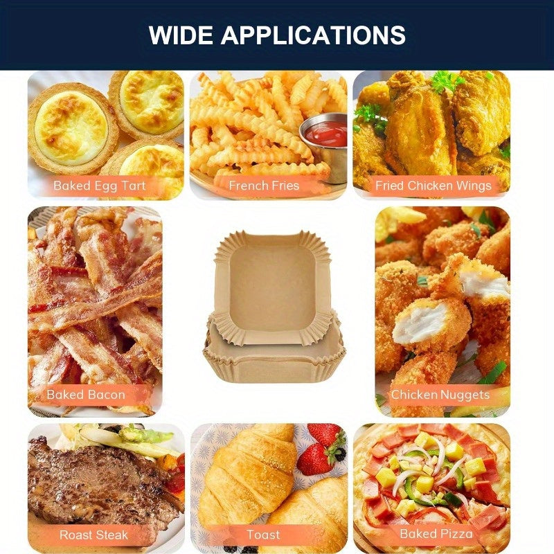 300pcs 7.9 Inch Square Air Fryer Baking Paper Liners - Non-Stick Parchment Sheets with Ruffled Edges, Silicone Coated & Unbleached, Individually Wrapped for Easy Storage, Compatible with 5-8QT Air Fryer, Oven, Microwave, Frying Pan (Disposable, Food