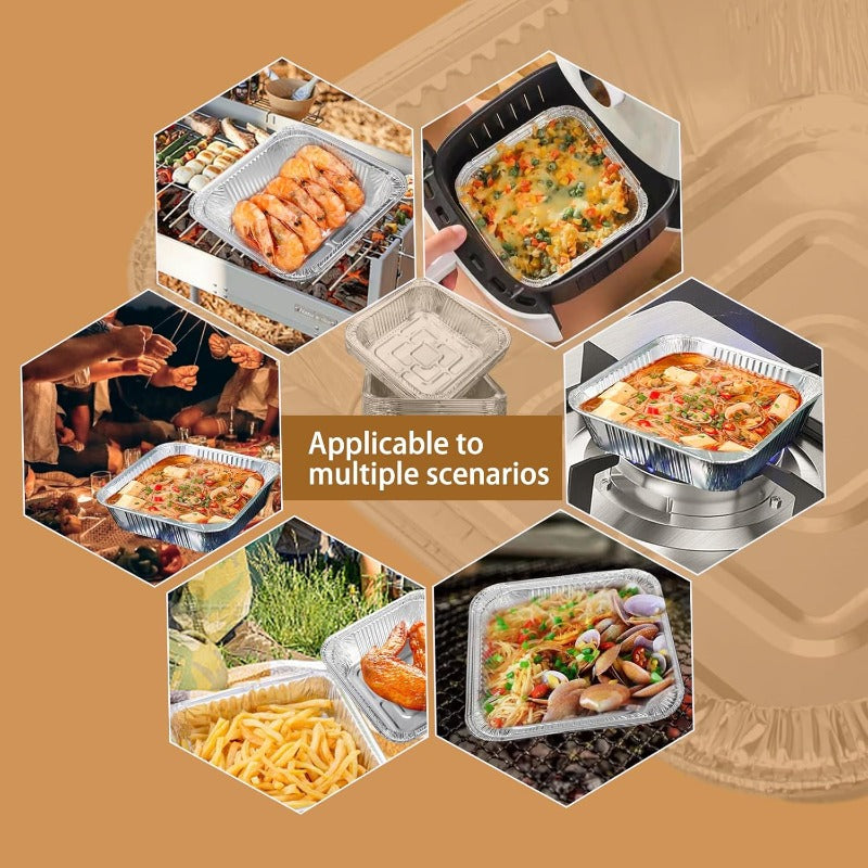 50pcs Heavy-Duty Non-Stick Disposable Aluminum Foil Air Fryer Liners - 7x7 Inch Square Pans with Rounded Corners, 600°C Heat-Resistant, Greaseproof & High Quality for Instant Pot, Oven, Grill, Steamer Basket - Stackable, Induction-Safe (Compatible with