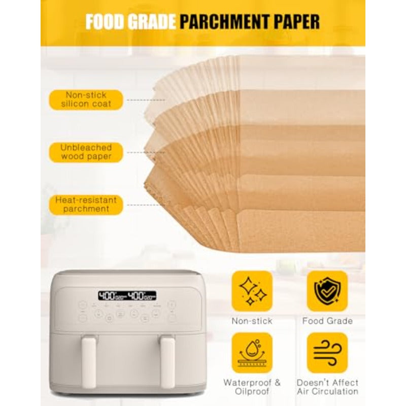 200pcs Air Fryer Paper Liners for Bella 4 QT TriZone Airfryer100pcs Large for Single Zone 100pcs Small for Dual Basket Nonstick Disposable Parchment Paper Baking Inserts Accessories Free of Bleach