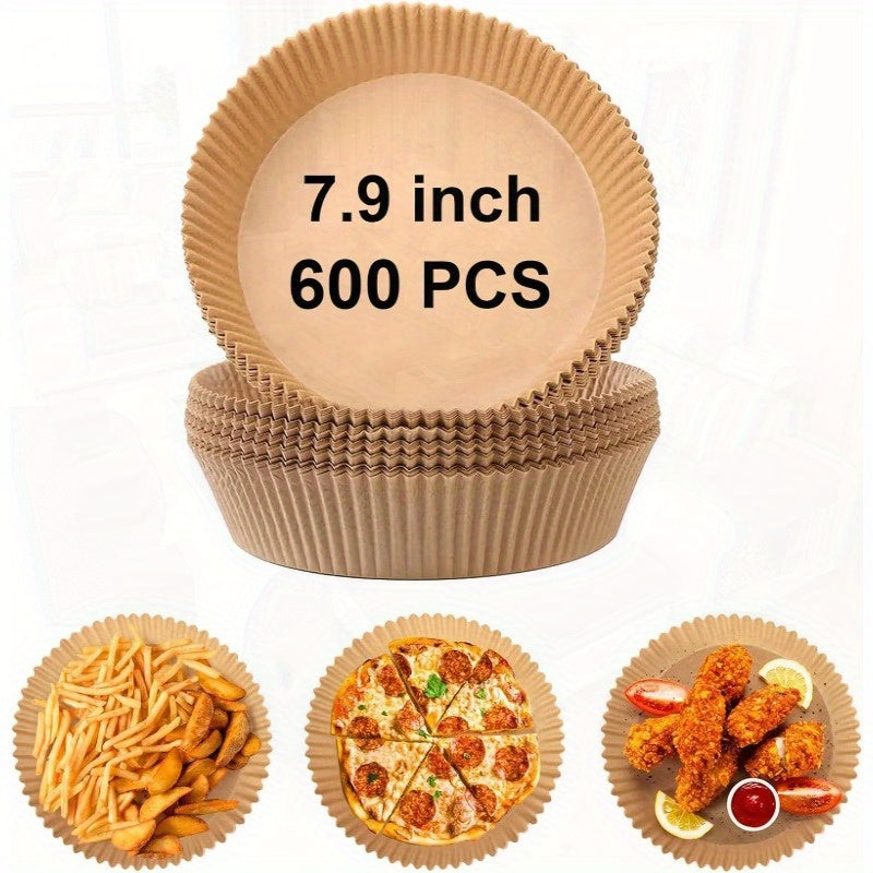 600pcs 7.9 Inch Round Air Fryer Baking Paper Liners - Non-Stick Parchment Sheets, Heat-Resistant up to 428°F, Oil-Proof & Safe for Air Fryer, Oven, Microwave, Steamer, Cooker - Compatible with 5-8QT Basket, Disposable & Easy Cleanup (Natural Wood Pulp) -