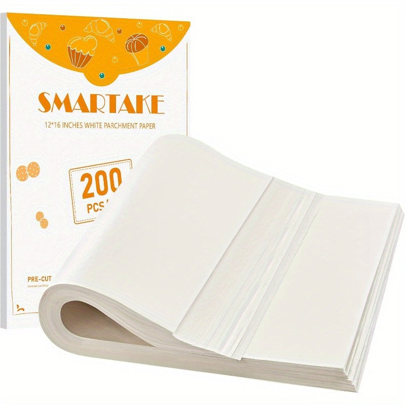 200pcs 12x16 Inch Non-Stick Precut Baking Sheets, Perfect for Air Fryer, Steaming, Bread, Cupcakes, Cookies & More – White, Versatile Baking Aid, Nonstick Design, Foodsafe Material, Baking Liners, Kitchen Hobbyists