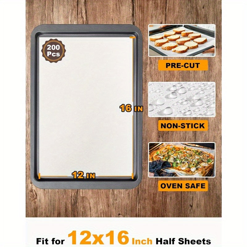200pcs 12x16 Inch Non-Stick Precut Baking Sheets, Perfect for Air Fryer, Steaming, Bread, Cupcakes, Cookies & More – White, Versatile Baking Aid, Nonstick Design, Foodsafe Material, Baking Liners, Kitchen Hobbyists