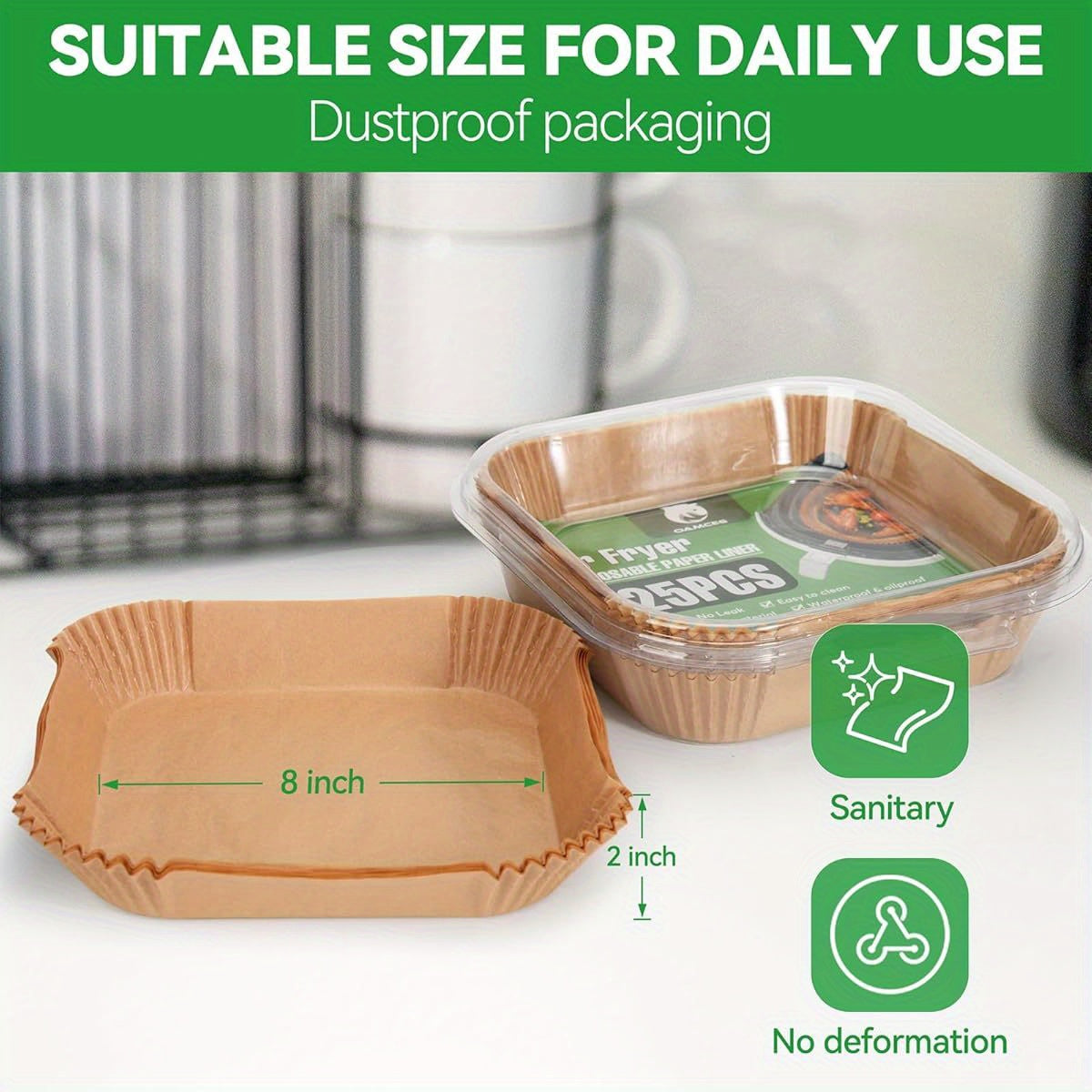 125pcs Air Fryer Non-Stick Parchment Paper Liners - Heavy-Duty 1.5X Thickened, Heat-Resistant Up to 428°F, BPA-Free & Greaseproof, Compatible with 5-8QT Air Fryers, Ovens, Microwaves, Pans - 8-Inch Round/Rectangular Disposable Baking Sheets for Frying,