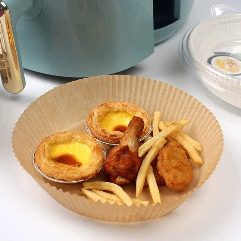 100pcs Air Fryer Parchment Paper Liners - Nonstick Disposable 6.3 Inch Round Pre-Cut Ruffled Edges, Food Grade Waterproof & Oilproof, Heat-Resistant up to 428°F for Oven, Microwave, Baking, BBQ, Air Fryer - Safe for Sensitive Stomachs, Easy Cleanup (Bulk