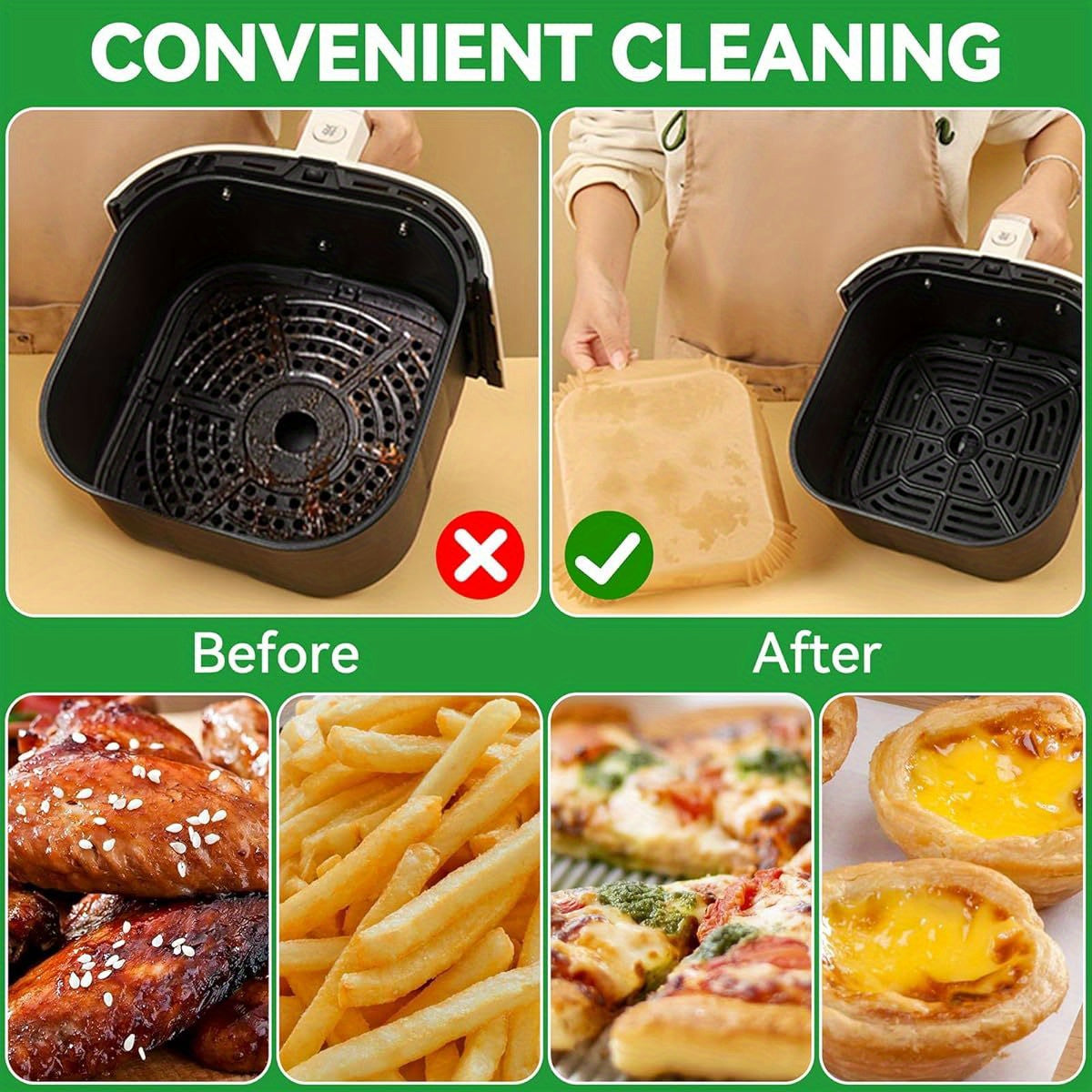 125pcs Air Fryer Non-Stick Parchment Paper Liners - Heavy-Duty 1.5X Thickened, Heat-Resistant Up to 428°F, BPA-Free & Greaseproof, Compatible with 5-8QT Air Fryers, Ovens, Microwaves, Pans - 8-Inch Round/Rectangular Disposable Baking Sheets for Frying,