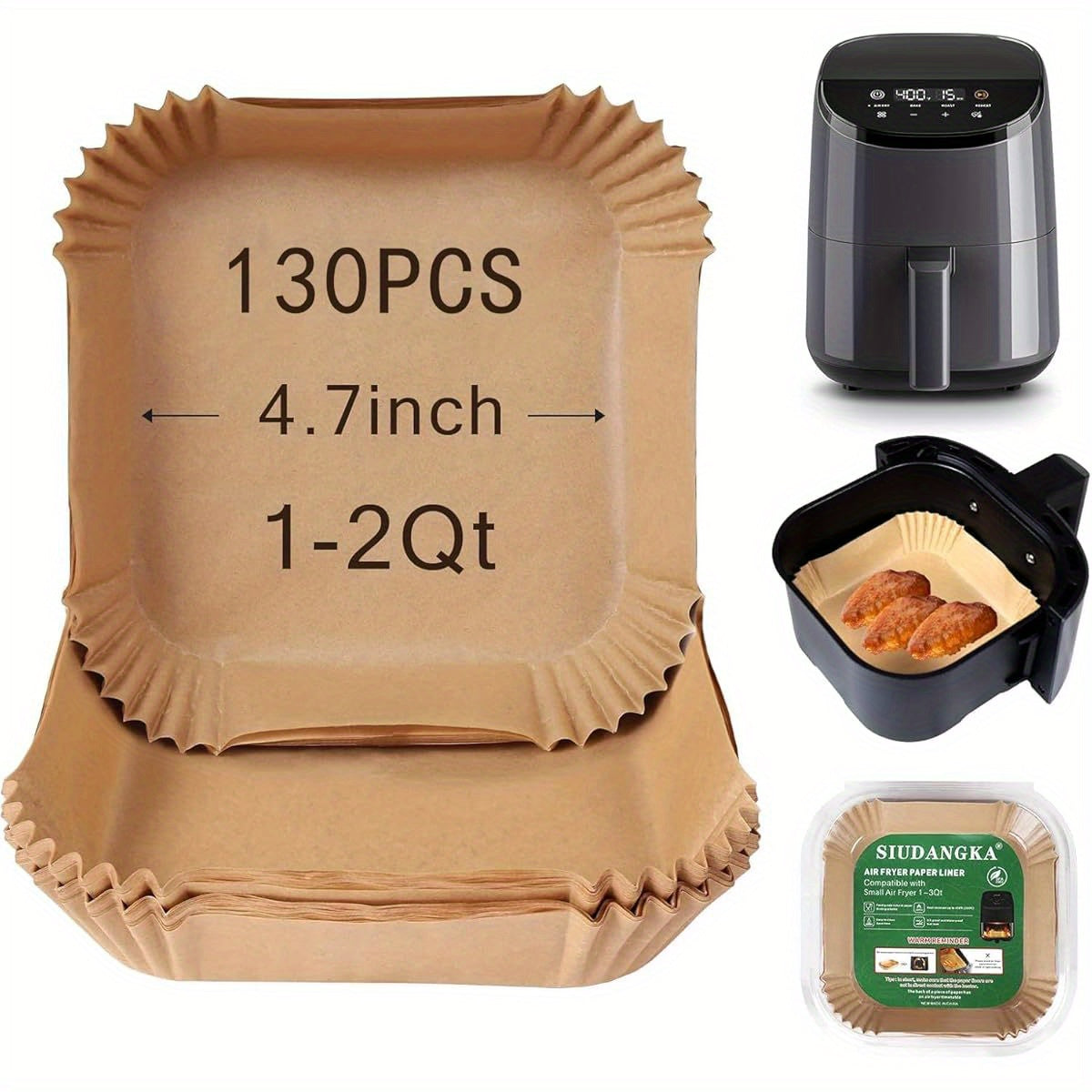 130pcs SIUDANGKA Air Fryer Liners Disposable - Compatible with COSORI 2.1 Qt Air Fryer, Non-Stick Parchment Paper Baking Sheets with Rounded Edges, Pre-Cut Exact Fit for Easy Cooking, BPA/PFAS-Free, 430°F Safe, 130pcs (Compatible with Instant Pot Air