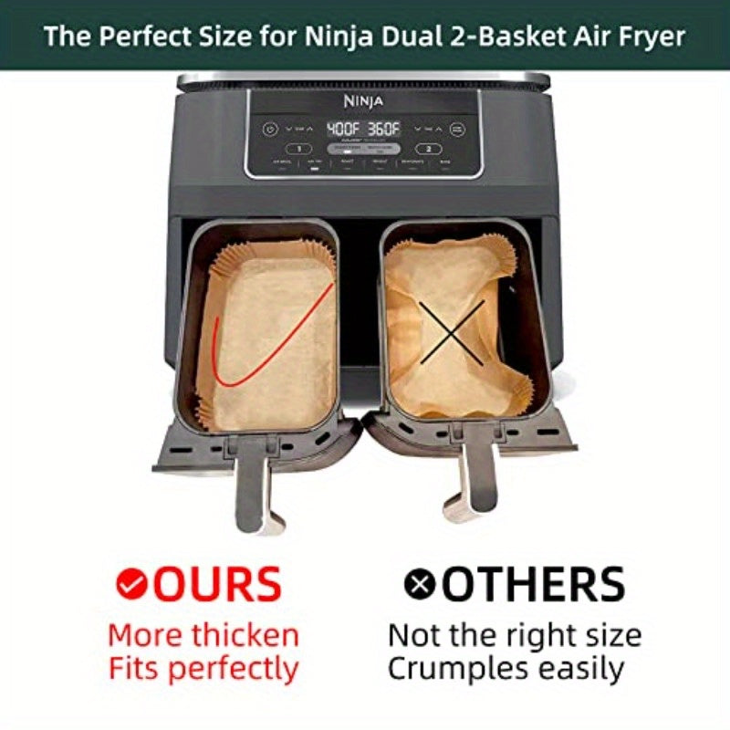 100pcs Ninja Dual Air Fryer Disposable Paper Liners - Non-Stick, Oil-Proof & Waterproof Parchment Paper for Baking, Microwave & Oven Use, 8.6in x 5.5in, Rectangular Design for Easy Cleanup, Air Fryer Accessories, Baking Essentials, Rectangular Liners,