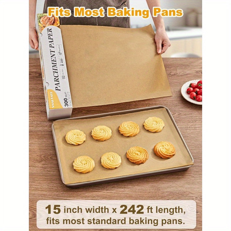 Parchment Paper Roll for Baking 15in x 242ft 300 sq. ft NonStick Baking Paper Sheets with Slide Cutter Heavy Duty Extra Long for Kitchen Baking Cooking Grilling Steaming Unbleached, Kitchen Baking Essential, Baking Sheet Liner, Unbleached Parchment