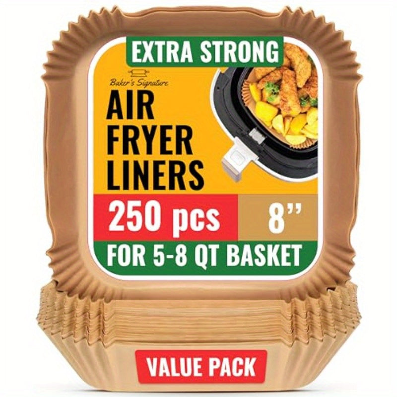 250pcs Disposable Air Fryer Liners - Non-Stick, Oil-Proof, Easy Cleanup, 8 Square Parchment Paper for Oven & Baking, Perfect for 5-8QT Baskets, Ideal for Home Cooking, Air Fryer Accessories, Baking Essentials, Easy Cleanup Liners, Oilproof Liners, Quick