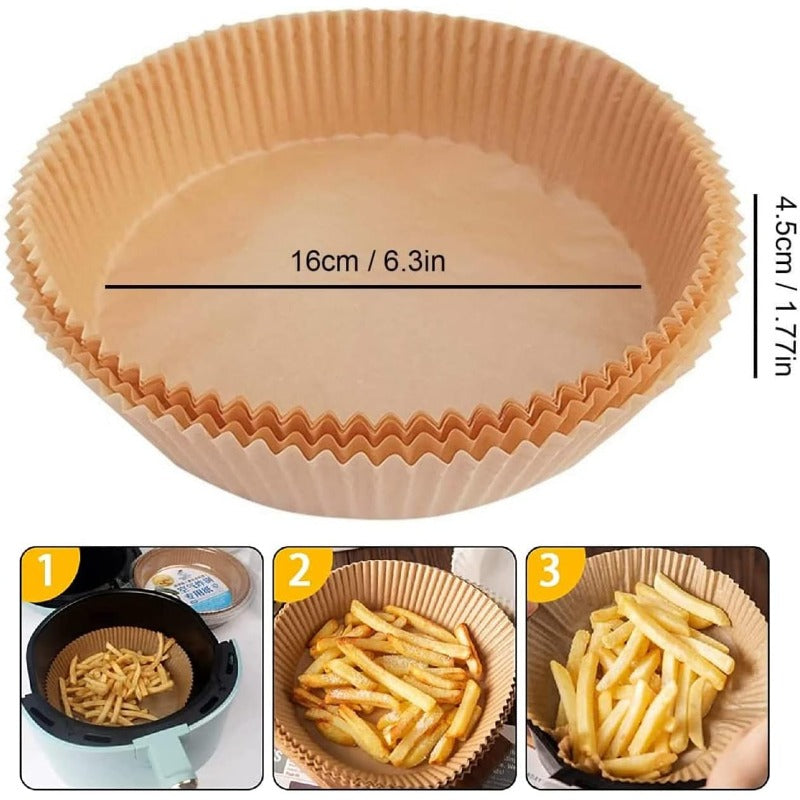 100pcs Air Fryer Parchment Paper Liners - Nonstick Disposable 6.3 Inch Round Pre-Cut Ruffled Edges, Food Grade Waterproof & Oilproof, Heat-Resistant up to 428°F for Oven, Microwave, Baking, BBQ, Air Fryer - Safe for Sensitive Stomachs, Easy Cleanup (Bulk