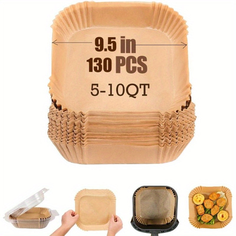 130pcs Heavy-Duty Air Fryer Liners Nonstick, Fits 5-10QT Air Fryers, with Rounded Edges - Disposable Parchment Paper Sheets for Oven, Microwave, Deep Fryer - Perfect for Home, Parties, BBQ, Restaurants - Easy Cleanup & Mess-Free Cooking, Bbq Accessories,