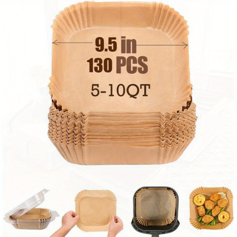 130pcs Heavy-Duty Air Fryer Liners Nonstick, Fits 5-10QT Air Fryers, with Rounded Edges - Disposable Parchment Paper Sheets for Oven, Microwave, Deep Fryer - Perfect for Home, Parties, BBQ, Restaurants - Easy Cleanup & Mess-Free Cooking, Bbq Accessories,