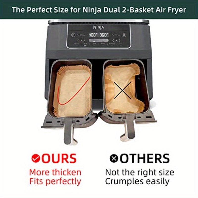 100pcs Ninja Dual Air Fryer Disposable Paper Liners - Non-Stick, Oil-Proof, Microwave & Oven Safe, 8.6x5.5 Inch Rectangular Parchment Paper for Baking, Roasting, Grilling - Compatible with Ninja Dual Air Fryer, Kitchen Essentials, Air Fryer Accessories,