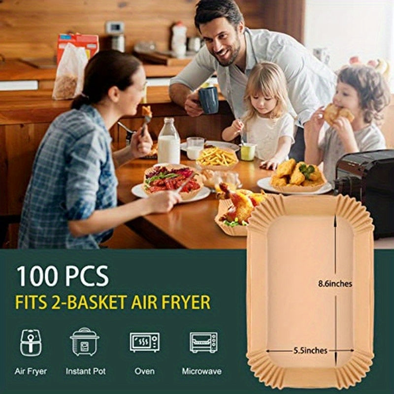 100pcs Ninja Dual Air Fryer Disposable Paper Liners - Non-Stick, Oil-Proof, Microwave & Oven Safe, 8.6x5.5 Inch Rectangular Parchment Paper for Baking, Roasting, Grilling - Compatible with Ninja Dual Air Fryer, Kitchen Essentials, Air Fryer Accessories,