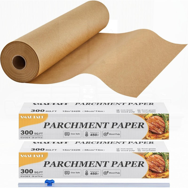 Parchment Paper Roll for Baking 2Pack of 15 in X 242 Ft 600 Sq. Ft Nonstick Baking Paper Sheets with Slide Cutter Heavy Duty Extra Long for Kitchen Baking Cooking Grilling Unbleached