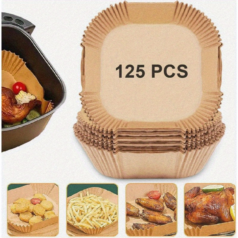 125pcs Nonstick Disposable Liners for Air Fryers - Oilproof And Waterproof Baking Paper, Food Grade Parchment for Roasting And Microwaving, 8-Inch Square, Baking Paper for Air Fryer