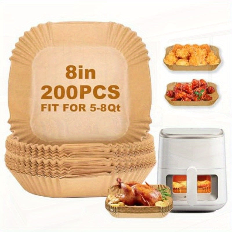 Air Fryer Paper Liners 200pcs Parchment Paper 8 Inch Sheets Square Air Fryer Disposable Liner for 58QT Air fryer Baking Roasting Microwave NonStick and Oil Proof for Easy Cleanup-Stick, Oil Proof, Compatible with 5-8QT Air Fryers, Oven, Microwave, toaster