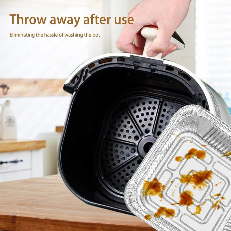 50pcs Heavy-Duty Non-Stick Disposable Aluminum Foil Air Fryer Liners - 7x7 Inch Square Pans with Rounded Corners, 600°C Heat-Resistant, Greaseproof & High Quality for Instant Pot, Oven, Grill, Steamer Basket - Stackable, Induction-Safe (Compatible with
