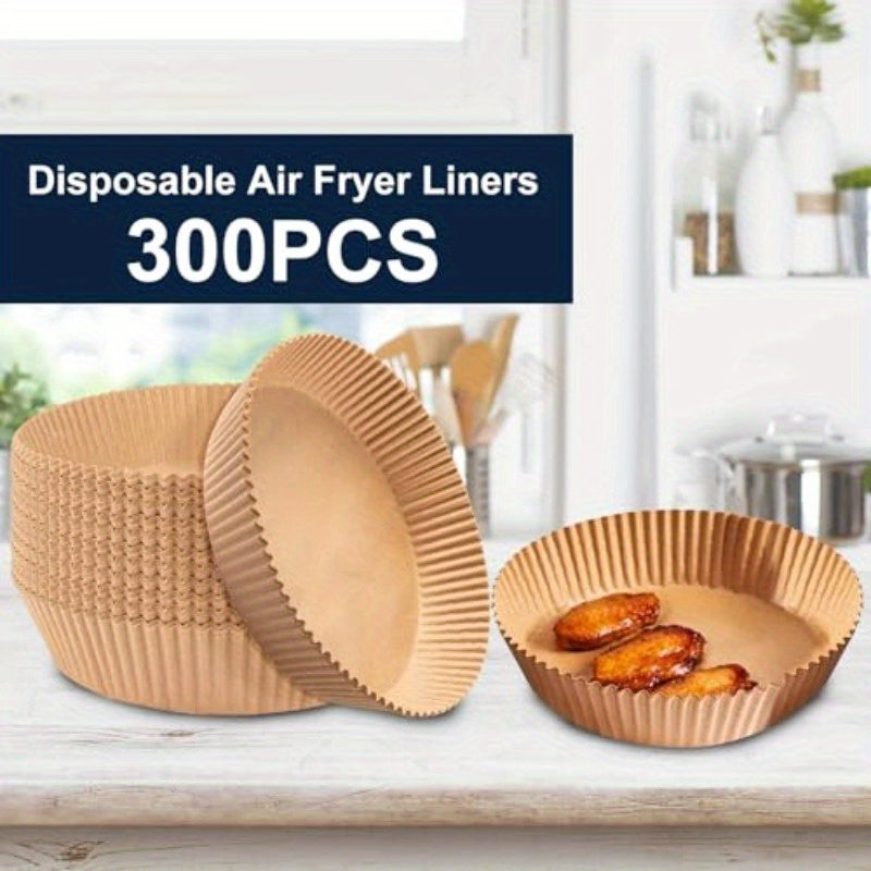 300pcs 7.9 Inch Round Air Fryer Baking Paper Liners - Non-Stick Parchment Sheets, Heat-Resistant up to 428°F, Compatible with 5-8QT Air Fryers, Microwaves, Ovens & Frying Pans | Individually Wrapped for Easy Storage | Safe for Pizza, Chicken Wings, Fried