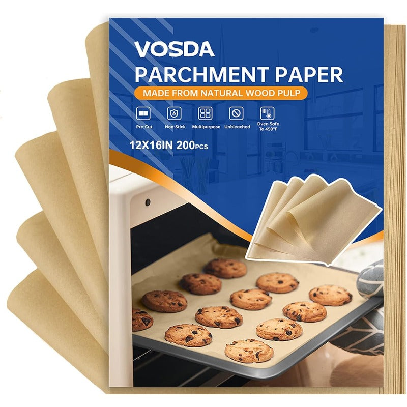 Parchment Paper Sheets for Baking 1216in Precut NonStick Parchment Paper Unbleached Baking Sheet Paper for Air FryerBaking Grilling Steaming Oven Suitable for Bread Cake Cookies 200P
