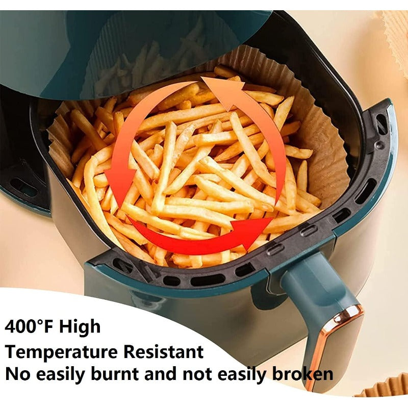 100pcs Air Fryer Parchment Paper Liners - Nonstick Disposable 6.3 Inch Round Pre-Cut Ruffled Edges, Food Grade Waterproof & Oilproof, Heat-Resistant up to 428°F for Oven, Microwave, Baking, BBQ, Air Fryer - Safe for Sensitive Stomachs, Easy Cleanup (Bulk