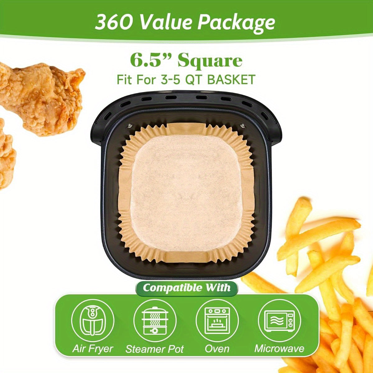 360pcs 6. 5 Square Unbleached Heavy Duty Air Fryer Paper Liners Disposable, Non-Stick & Non-Leak Parchment Paper Liners for Airfryer Basket, Deep Fryer Parts & Accessories, Air Fryer Liners Non Stick, Air Fryer Butter Paper, Air Fryer Liners Large Size,