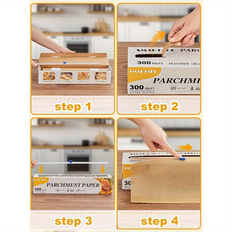 Parchment Paper Roll for Baking 15in x 242ft 300 sq. ft NonStick Baking Paper Sheets with Slide Cutter Heavy Duty Extra Long for Kitchen Baking Cooking Grilling Steaming Unbleached, Kitchen Baking Essential, Baking Sheet Liner, Unbleached Parchment